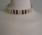 Vintage 3 rijige parel ketting, Overige materialen, Overige kleuren, Met strass, Ophalen of Verzenden