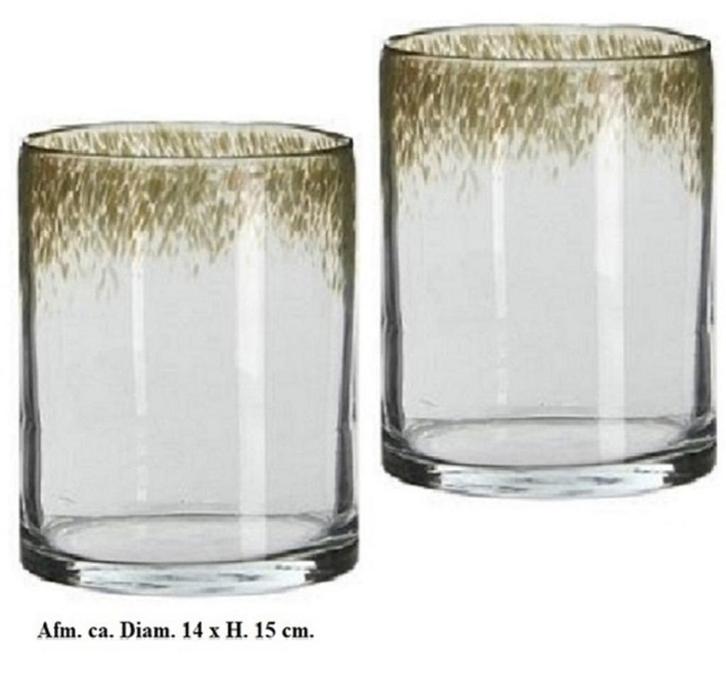 Windlicht set/2 goudgroen, Huis en Inrichting, Woonaccessoires | Kandelaars en Kaarsen, Nieuw, Minder dan 25 cm, Overige materialen