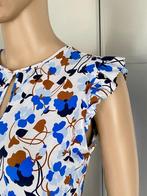 J286 Juffrouw Jansen maat S=36 top shirt blauw/wit/bruin, Blauw, Ophalen of Verzenden, Zo goed als nieuw, Korte mouw