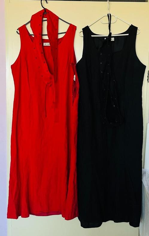 2x mt 48 Linnen Jurk Les Bleus  € 25 per stuk 1 Rood 1 Zwart, Kleding | Dames, Grote Maten, Gedragen, Jurk, Rood, Ophalen