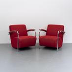 2x Leolux Scylla fauteuil lage rug rode stof, Huis en Inrichting, Ophalen of Verzenden, Stof