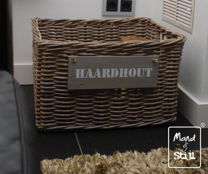 Houtmand, Huis en Inrichting, Woonaccessoires | Schalen en Manden, Nieuw, Mand, Rechthoekig, Riet, Verzenden
