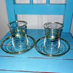 2 Turkse theeglaasjes met goudkleurig randje met schotel, Huis en Inrichting, Keuken | Servies, Glas, Overige stijlen, Glas of Glazen