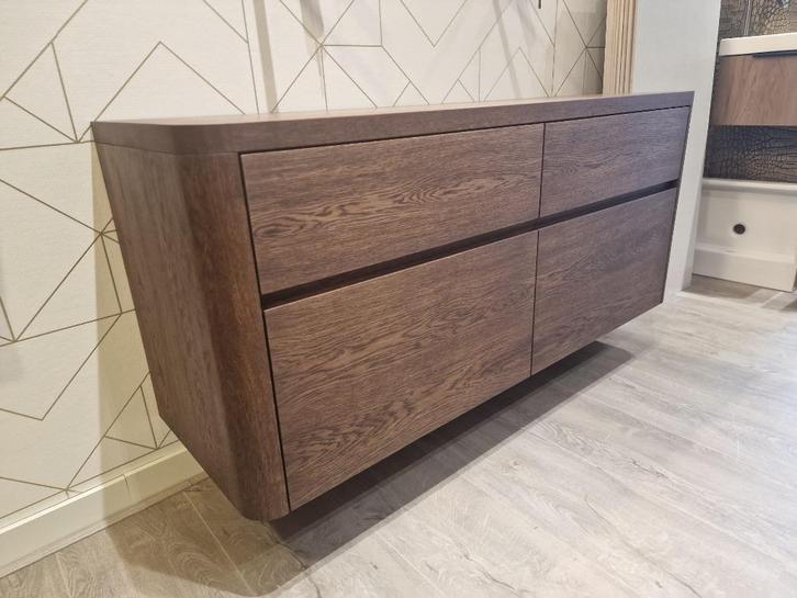 Massief eiken houten badmeubel met ronde hoeken 140cm, Huis en Inrichting, Badkamer | Badkamermeubels, Nieuw, Wastafelkast, Minder dan 100 cm