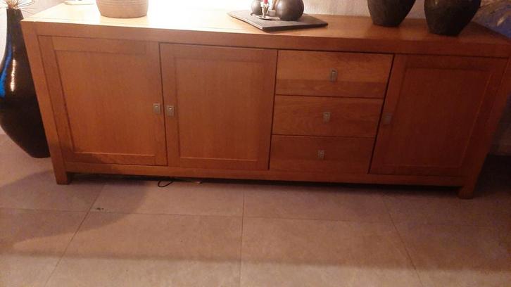 Houten dressoir met lades en deuren, Huis en Inrichting, Kasten | Dressoirs, Gebruikt, 200 cm of meer, 25 tot 50 cm, Met lade(s)