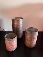 Set van drie windlichten roze/bruinroze, Ophalen, Overige materialen, Overige kleuren, Zo goed als nieuw
