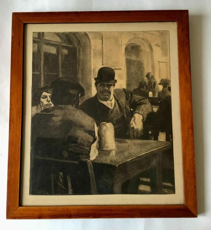 Prent Simplizissimus, Eduard Thony; prachtige houten lijst, Antiek en Kunst, Kunst | Etsen en Gravures, Verzenden