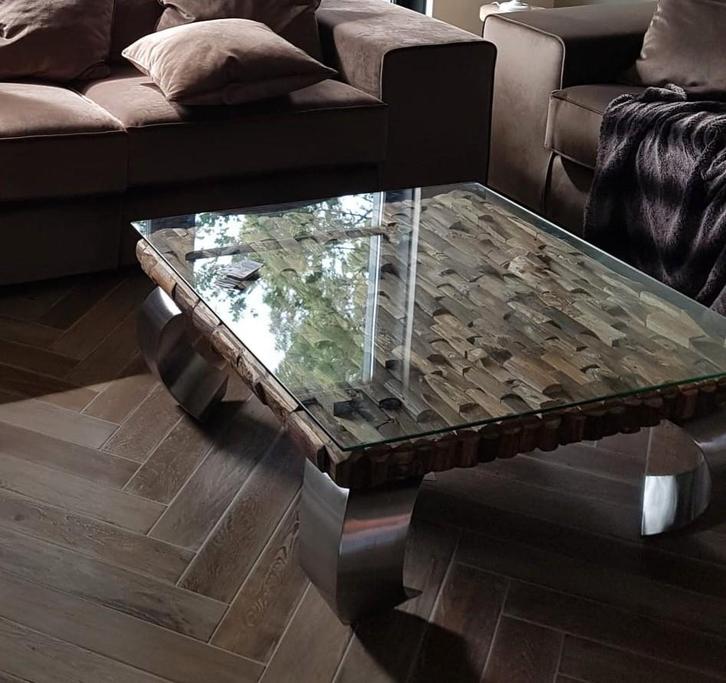 Rofra Home Salontafel met Glasplaat 90x90, Huis en Inrichting, Tafels | Salontafels, Zo goed als nieuw, Minder dan 50 cm, 50 tot 100 cm
