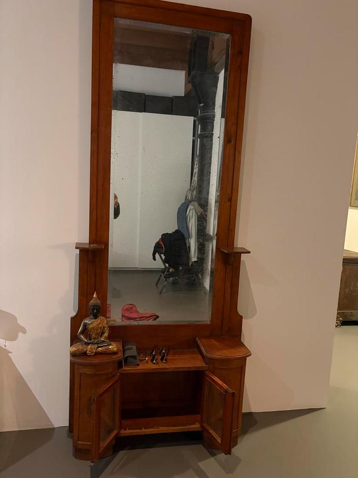 Antieke Halspiegel met Opbergruimte, Antiek en Kunst, Antiek | Spiegels, 50 tot 100 cm, 150 tot 200 cm, Rechthoekig, Ophalen