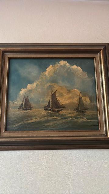 Schilderij zeilschepen – gesigneerd J. Kelder – in lijst beschikbaar voor biedingen