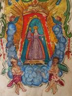 Oude devotieprent op perkament Madonna met kind, Zuid-Italie, Verzamelen, Bidprentje, Verzenden