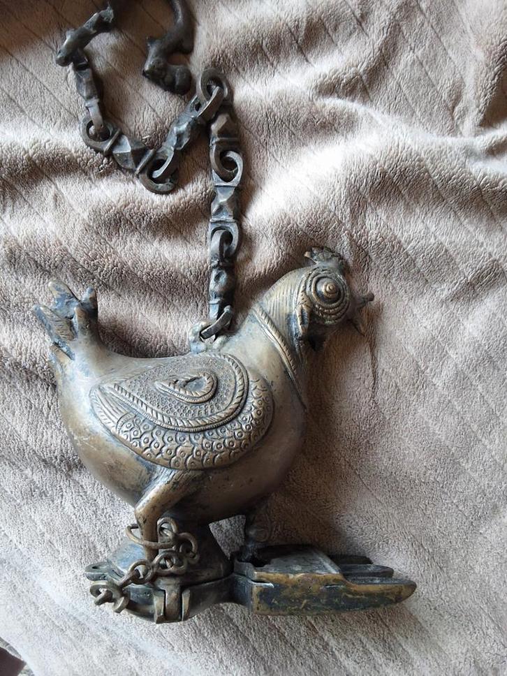 Antiek Brons Olielamp Kip nepal hindoeïsme 18e Eeuws, Antiek en Kunst, Antiek | Koper en Brons, Brons, Ophalen of Verzenden