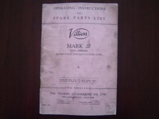 Villiers Mark 2F 1956  engine instructions / parts list, Motoren, Ophalen of Verzenden, Overige merken