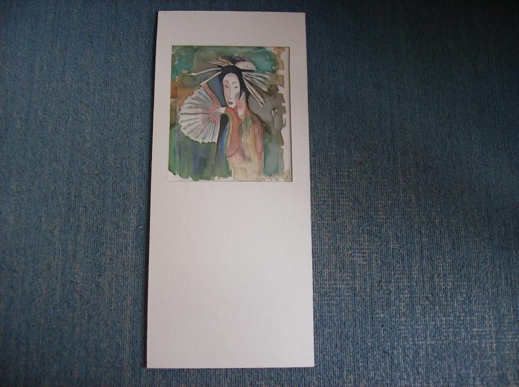 JAPANSE GEISHA,  AQUAREL,  GESIGNEERD  MATEN: 45 X 19,5 CM, Antiek en Kunst, Ophalen of Verzenden