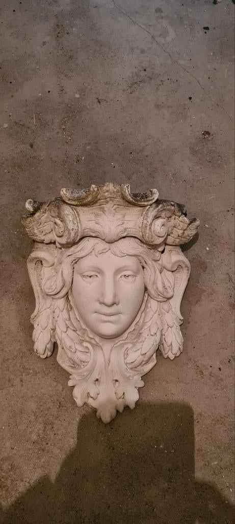 Tuinbeeld Vrouwenhoofd Beton, Tuin en Terras, Tuinbeelden, Ophalen, Gebruikt, Beton, Mensenbeeld