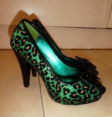 Pin Up Couture pump 39 groen zwart goud luipaardprint strik beschikbaar voor biedingen