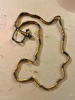 Vintage retro glaskralen leren veter ketting boho hippie, Ophalen of Verzenden, Zo goed als nieuw, Bruin, Overige materialen