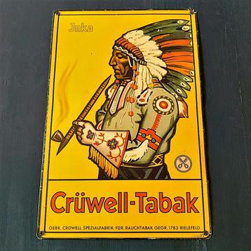 Reclamebord Jaren 50 CRÜWELL TABAK Inca Indiaan Vintage Blik beschikbaar voor biedingen