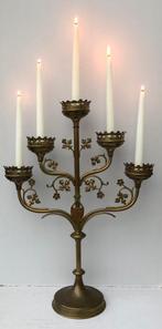 5  Armige neogotische kerk kandelaar, Antiek en Kunst, Ophalen of Verzenden, Koper of Brons