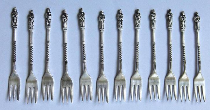 Apostelvorkjes 12 Stuks Verzilverd Gemerkt Nieuwpoort, Antiek en Kunst, Antiek | Bestek, Ophalen of Verzenden