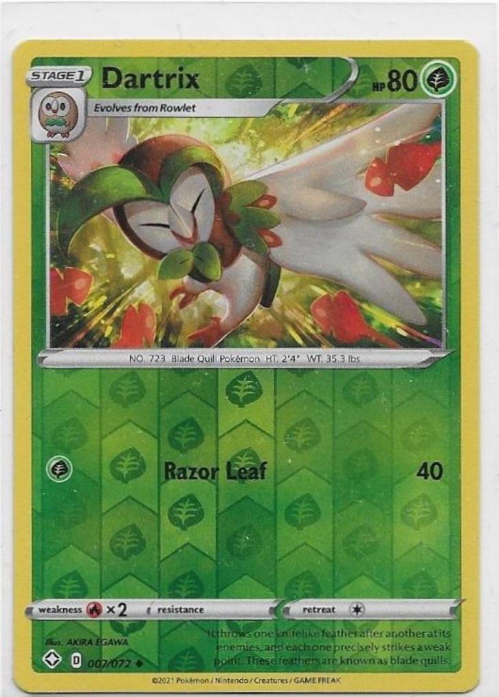 Shining Fates,  Dartrix [reverse] 7/72, Hobby en Vrije tijd, Verzamelkaartspellen | Pokémon, Nieuw, Losse kaart, Verzenden
