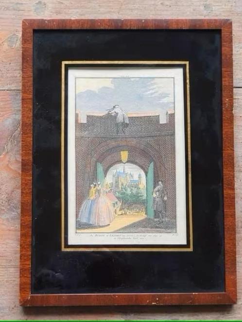 Gezicht op de Hooglandse kerk vanaf de burcht te Leiden 1742, Antiek en Kunst, Kunst | Etsen en Gravures, Ophalen