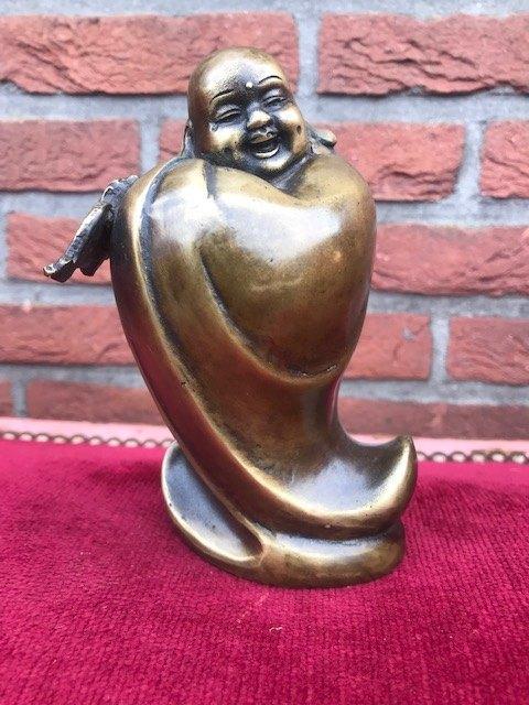 vrolijke bronzen geluksboeddha: LANG LEVEN, Huis en Inrichting, Woonaccessoires | Boeddhabeelden, Gebruikt, Ophalen of Verzenden