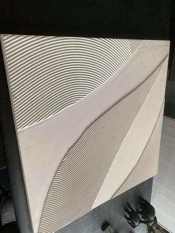 Wandbord Houtsnijwerk Spierwit Japandi 90x90 beschikbaar voor biedingen