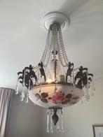 Antieke hanglamp met beschilderde schaal en pegels, Antiek en Kunst, Antiek | Lampen, Ophalen