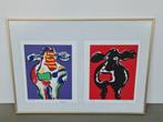 Peter Diem zeefdruk tweeluik paar zeefdrukken cows 51x71 cm, Antiek en Kunst, Ophalen of Verzenden