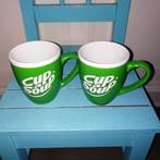 Cup a soup lichtgroen met witte rand 2 stuks, Huis en Inrichting, Keuken | Servies, Ophalen, Glas of Glazen, Zo goed als nieuw