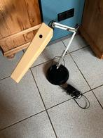 Vintage bureau/tafellamp met zwarte voet en lange smalle kap, Verzenden, Zo goed als nieuw