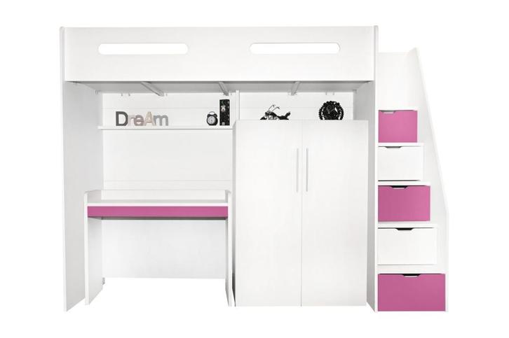 Options hoogslaper met bureau en kledingkast - 90x200 - Wit/, Huis en Inrichting, Slaapkamer | Stapelbedden en Hoogslapers