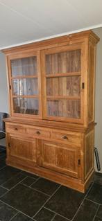 Teakhouten kast met glazen schuifdeuren, Ophalen, Met deur(en), Glas, 150 tot 200 cm
