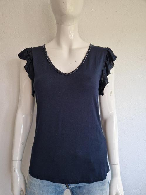 Morgan Roezel top met V-hals. Maat L. Donkerblauw, Kleding | Dames, Tops, Zo goed als nieuw, Maat 38/40 (M), Blauw, Zonder mouw