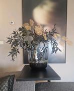 Vaas smokey grey XL met kunsttakken in zwart/goud, Ophalen, Zwart, Minder dan 50 cm, Glas