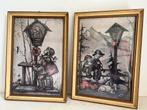 Twee vintage schilderijen prenten Hummel 33 cm 7,50, Gebruikt, Ophalen