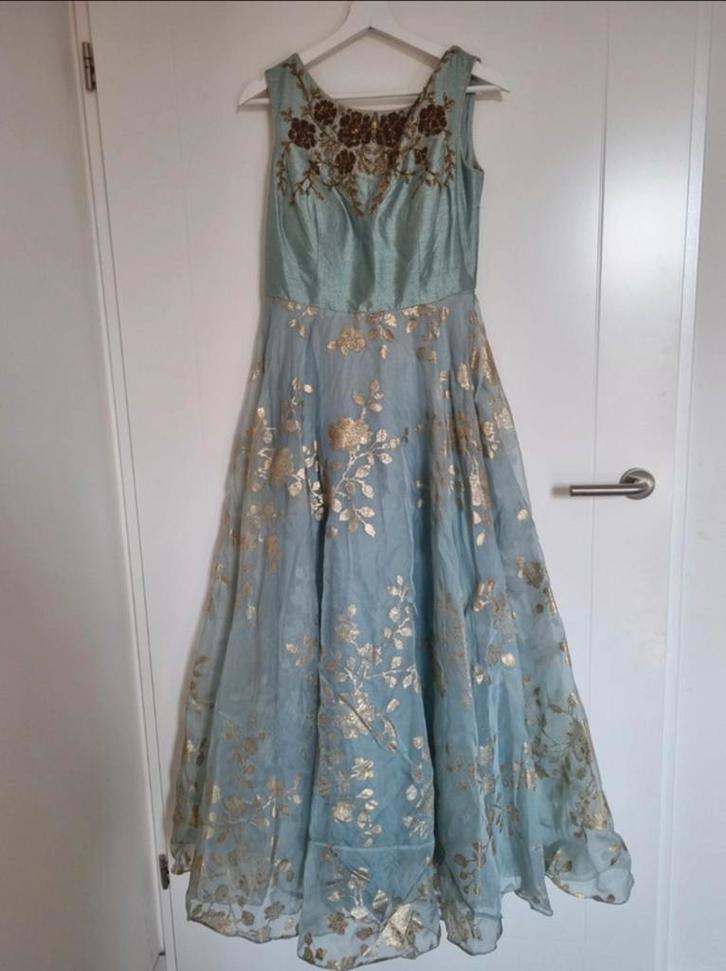 Indiase galajurk / avondjurk / sari / maat 164 M (38/40), Kleding | Dames, Jurken, Nieuw, Maat 38/40 (M), Blauw, Onder de knie