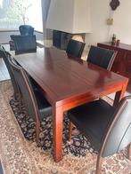Eettafel kersenhout met 6 leren stoelen massief hout, Huis en Inrichting, Tafels | Eettafels, 50 tot 100 cm, 150 tot 200 cm, Rechthoekig
