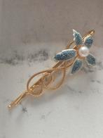 Vintage haarspeld met emaille bloem en parel, Sieraden, Tassen en Uiterlijk, Broches, 4 tot 7 cm, Gebruikt, Ophalen of Verzenden