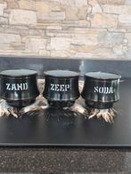 Zwart emaille vintage Zand Zeep Soda stel ., Verzenden