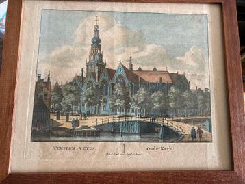Oude Kerk Amsterdam, gravure Petrus Schenk, ingelijst beschikbaar voor biedingen