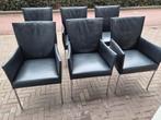 6 Bert plantagie design eetkamerstoelen Arc zwart leer rvs i, Ophalen, Gebruikt, Zwart, Vijf, Zes of meer stoelen