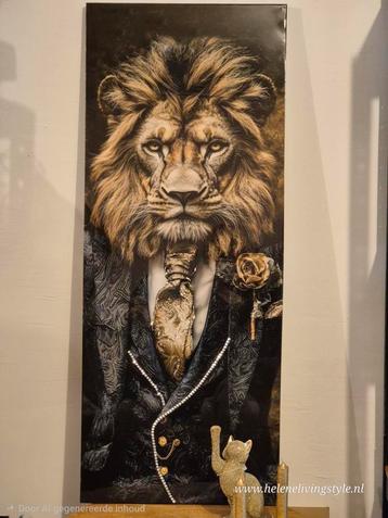 Stijlvol Schilderij Gentlemen Lion - Hoogglans Zwart 40x100c beschikbaar voor biedingen