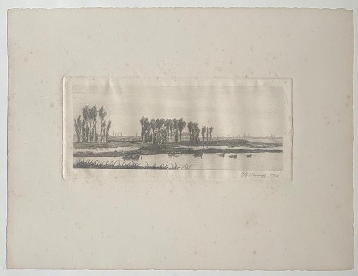 Ooijpolder. Ets van Christiaan Hammes, Antiek en Kunst, Kunst | Litho's en Zeefdrukken, Verzenden