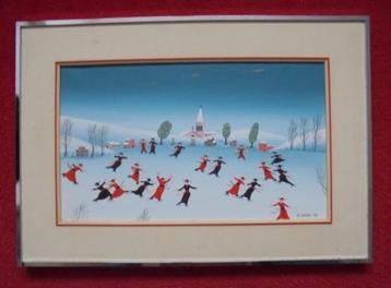 Giovanni Cariani.Italië.Schaatsen 1978.Naïve kunst. beschikbaar voor biedingen