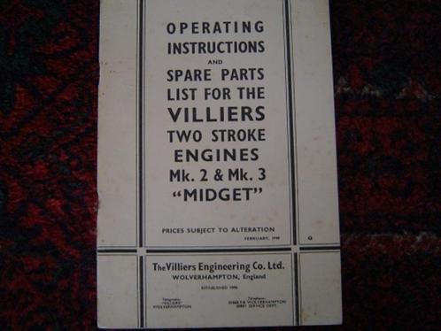 VILLIERS MK2 en MK3 1949 Midget two stroke engines MK 2, Motoren, Handleidingen en Instructieboekjes, Overige merken, Ophalen of Verzenden