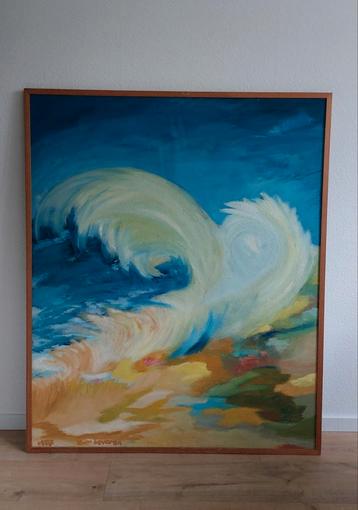 Groot schilderij, Acrylverf 125 x 103 cm, Grenen lijst beschikbaar voor biedingen