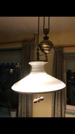 Vintage lamp met melkglas, in hoogte verstelbaar, Huis en Inrichting, Lampen | Hanglampen, Ophalen of Verzenden, Gebruikt, Glas