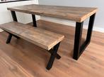 Industriële steigerhouten eettafel 200 x 90 met bank, Huis en Inrichting, Tafels | Sidetables, Ophalen, Gebruikt, 75 cm of meer